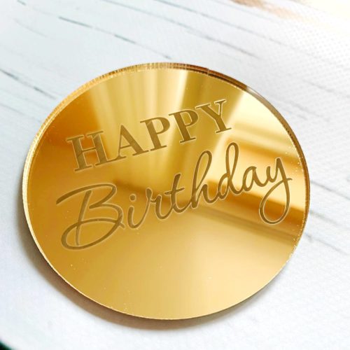 Топер медальйон 7см золото круг Happy Birthday
