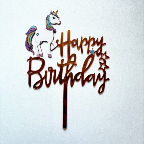 Топпер дитячий золото Happy Birthday Єдиноріг білий
