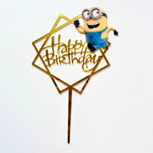 Топпер золото квадрат Нappy Birthday Міньйон