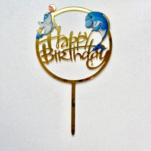Топпер золото круг Happy Birthday Немо дельфін